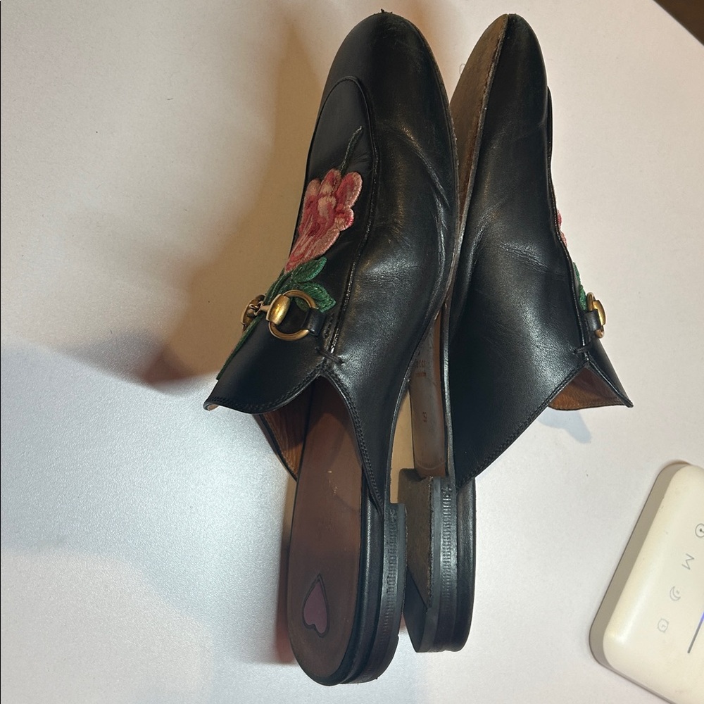 Black Floral Embroidered Women's Mules - Picture 6 of 8